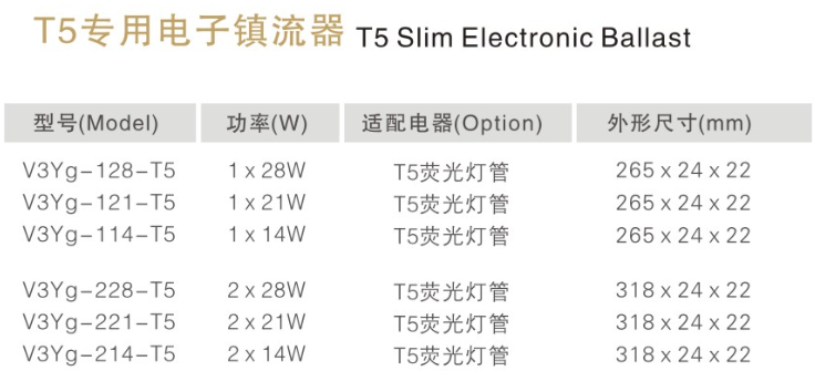 T5電子鎮流器參數 T5電子鎮流器參數