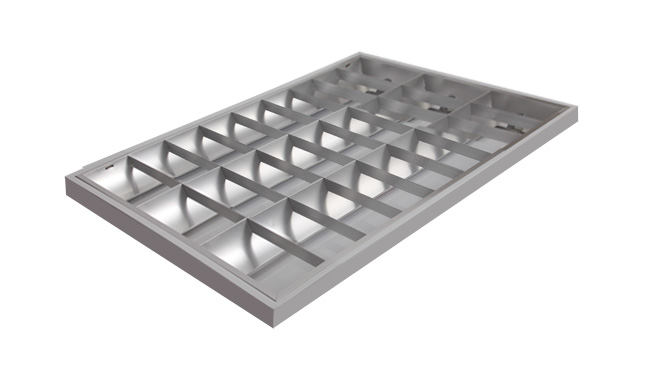 2.	華輝照明占地10多萬(wàn)平方米，十幾條生產(chǎn)線，年生產(chǎn)上千萬(wàn)套LED格柵燈盤廠家,產(chǎn)品有T8格柵燈盤，T5格柵燈盤，明裝格柵燈盤，暗裝格柵燈盤。